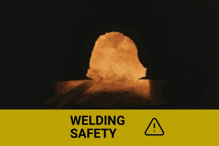 Close-up view of a welder working with intense sparks and bright light, highlighting the risks of sunburn from welding activities.