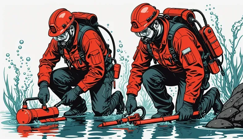 Illustration of two welders in safety gear demonstrating techniques for welding in an inverted position, emphasizing teamwork and safety.