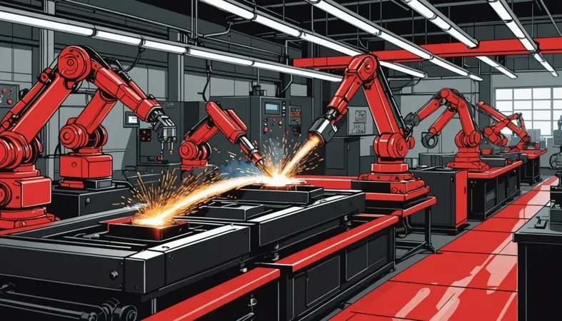Welding Arm Pad Setup A welding facility with robotic arms performing welding tasks, showcasing the importance of safety gear like welding arm pads.