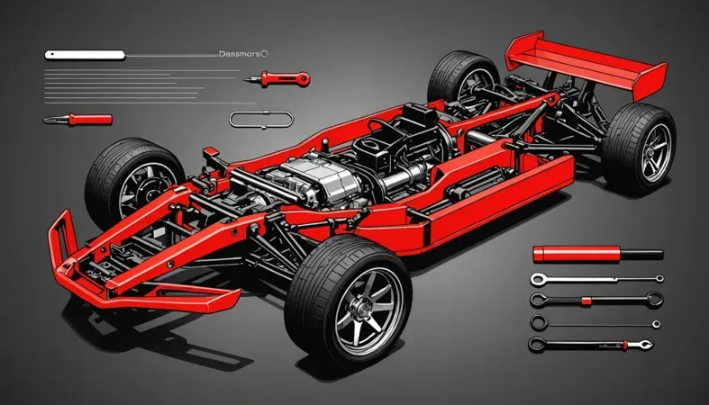 Illustration of a race car chassis with detailed components, relevant to understanding welding blueprints.