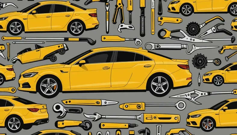 Welding Brass Tools Illustration Illustration of yellow cars and various tools, relevant to welding brass techniques.