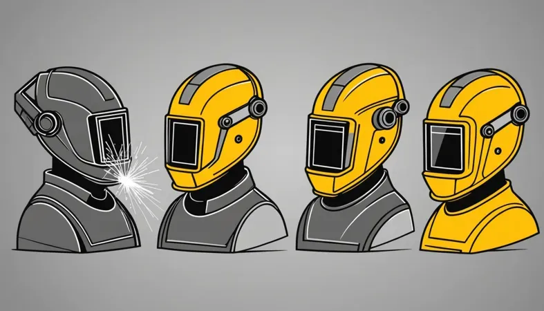 Understanding Burnback In Welding Illustration showing welding helmets with a focus on burnback phenomenon in welding processes.