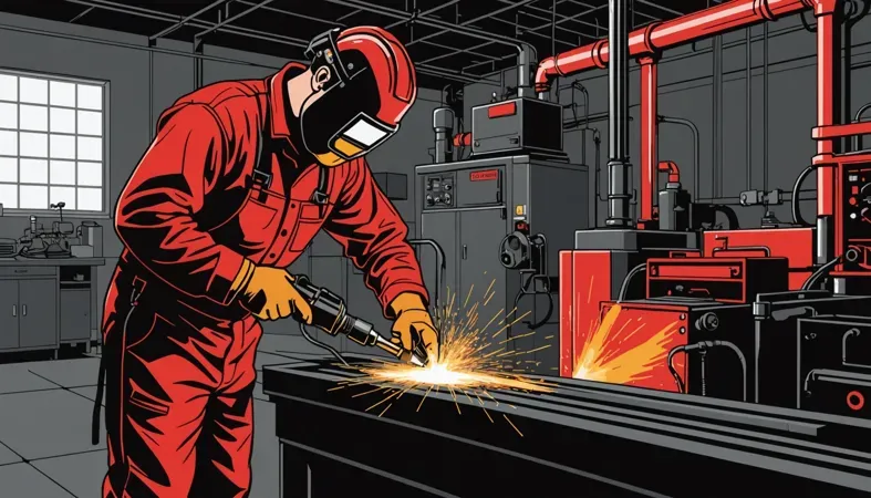 A welder in a protective suit working in a workshop, highlighting the importance of safety measures to prevent cancer related to welding.