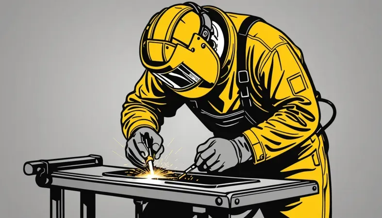 A welder in protective gear working on welding cast iron horseshoes, illustrating the technique and safety measures involved.