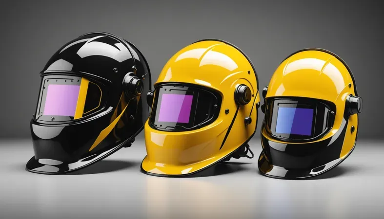 Different types of welding helmets showing adjustable features for optimal safety and comfort.
