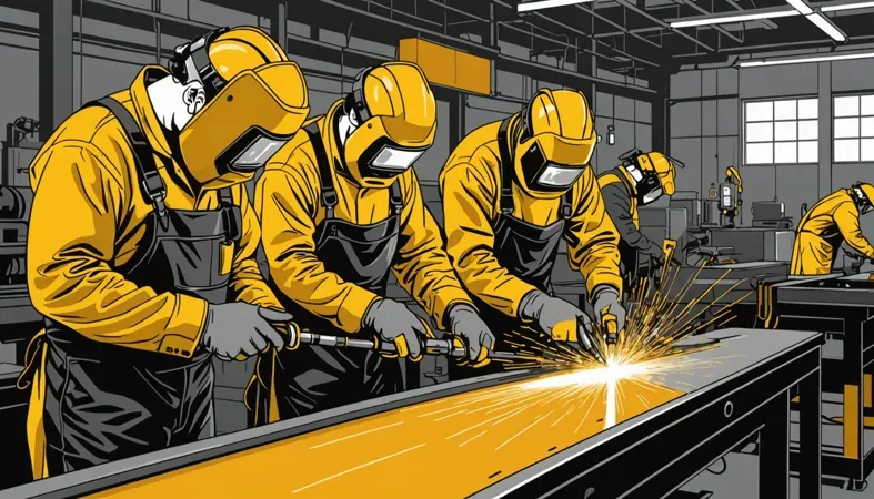 Professional welders in protective gear working on metal fabrication in a welding workshop, highlighting the importance of welding in various industries.