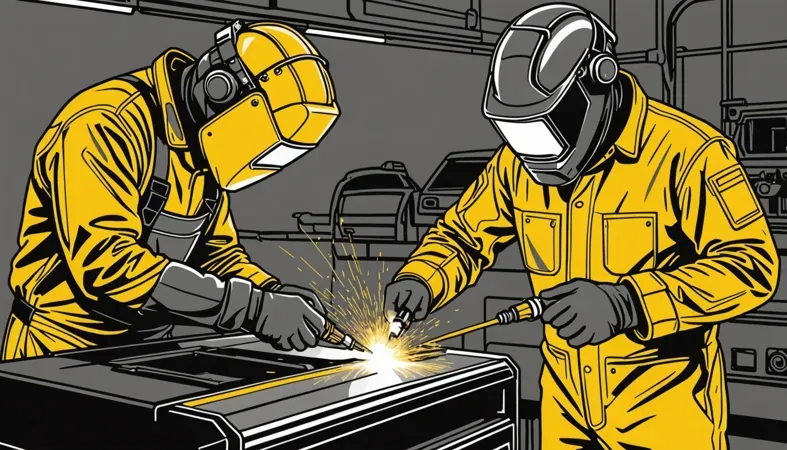 Understanding Welding Polarity Two welders in protective gear performing welding with sparks flying, illustrating the concept of polarity in welding.
