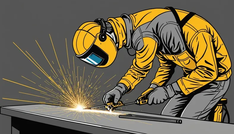 A welder in protective gear working on a metal piece, demonstrating safe welding practices.