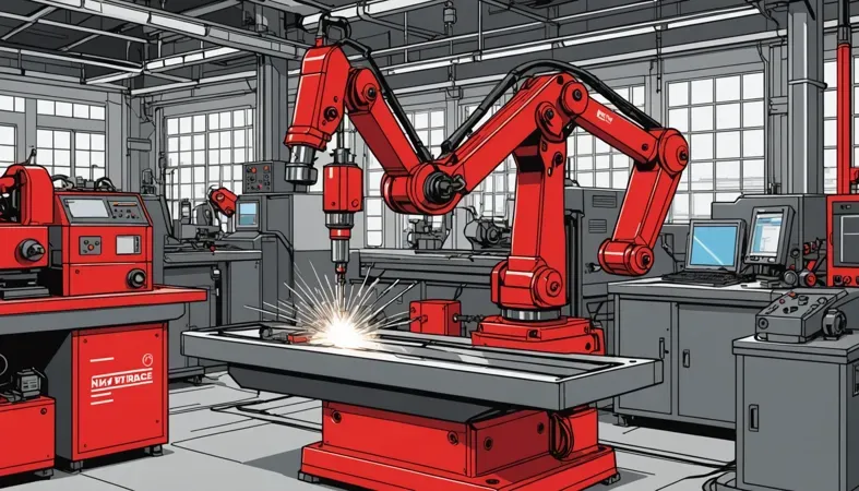 Robotic welding machine in a workshop environment demonstrating automated welding processes. Important for discussions on welding safety with prescription glasses.