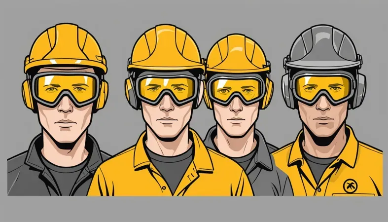 Essential Welding Safety Gear Illustration of welders wearing safety helmets and goggles to protect against flash burn.
