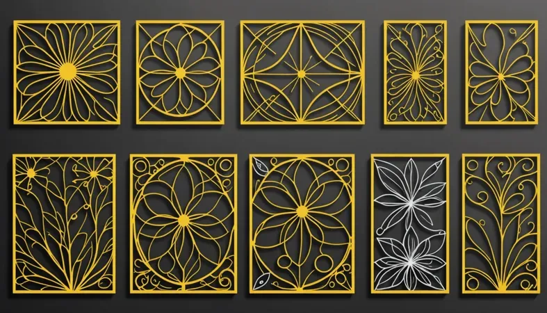 A collection of intricate wrought iron designs showcasing floral patterns, ideal for welding projects.