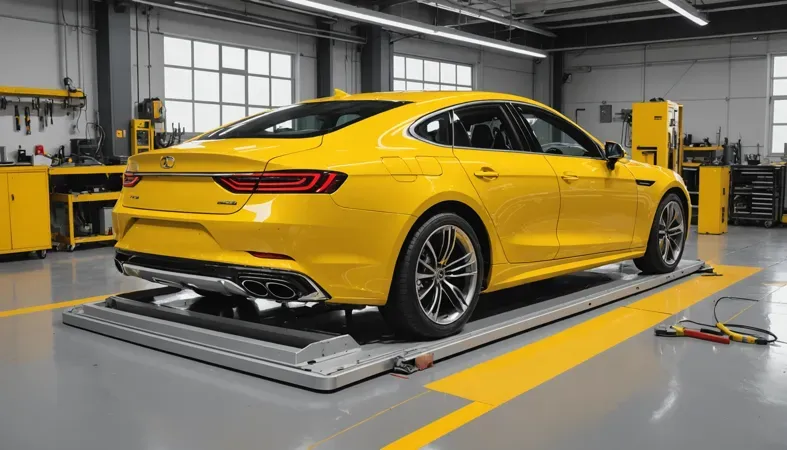 A sleek yellow car parked in a well-lit garage, highlighting the surface finish that can be achieved after sanding JB Weld.