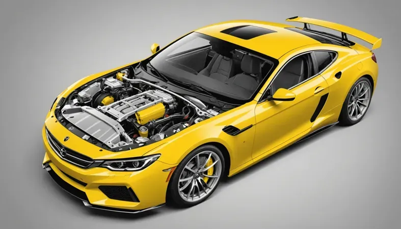 A yellow sports car with an open hood, showcasing the engine compartment, illustrating the importance of accessing welds for cutting.