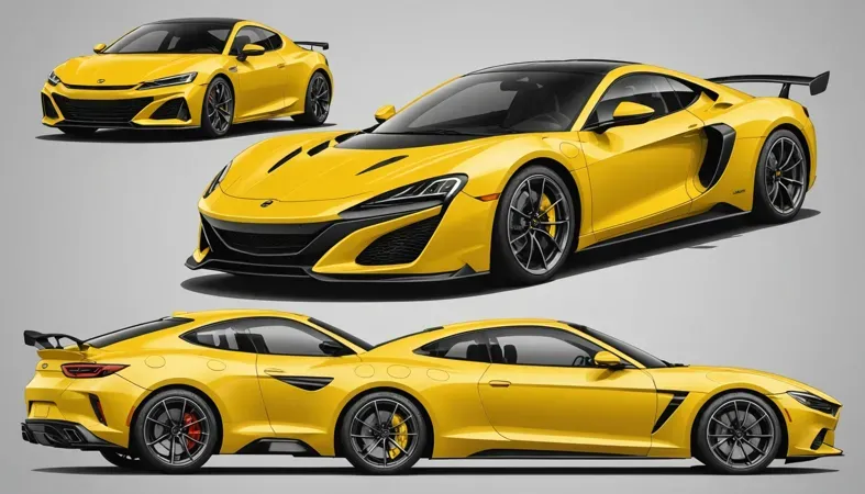 A visually striking yellow sports car design, showcasing the contours and aerodynamic features important for body panel welding.