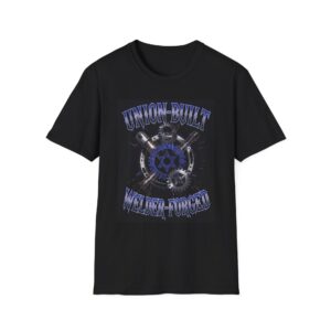 UNION-BUILT, WELDER-FORGED. Welding T-Shirt, Funny Welder T-shirt, Cool Welder Shirt, Welders Gift Tee, Welding Graphic Tee, Mechanic Work Shirt, Welding Apparel, Heavy Duty T-shirt