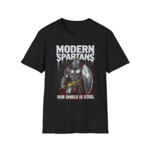 MODERN SPARTANS: OUR SHIELD IS STEEL Welding T-Shirt, Welding T-shirt, Cool Welding Shirt, Funny Welder Tee, Gift for Welders, Spartan Design T-shirt, Men's Welding Apparel, Tough Guy Work Shirt