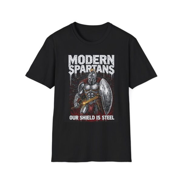 MODERN SPARTANS: OUR SHIELD IS STEEL Welding T-Shirt, Welding T-shirt, Cool Welding Shirt, Funny Welder Tee, Gift for Welders, Spartan Design T-shirt, Men's Welding Apparel, Tough Guy Work Shirt