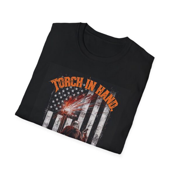 TORCH IN HAND. COUNTRY ON MY BACK Welding T-Shirt, Welding T-shirt, Welder Graphic Tee, Funny Welding Shirt, Gift for Welders, Cool Work Shirt, Industrial Tee, Skilled Trades T-shirt - Image 4